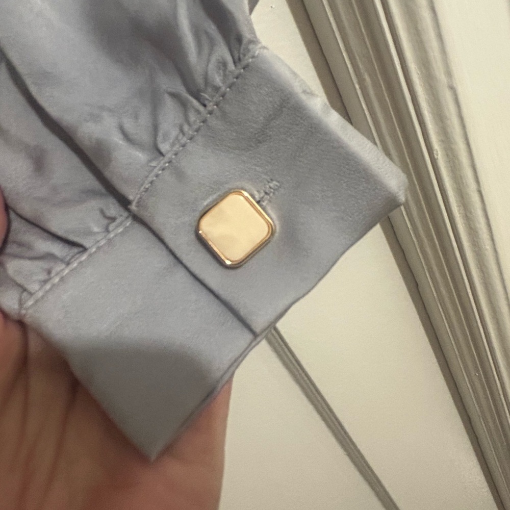 Silky Silver Button-Down Blouse With Unique Detai… - image 3